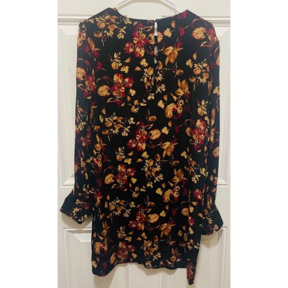 Leith Floral Print Mini Dress Long‎ Sleeve Wrap Black Red Size M - Picture 4 of 5